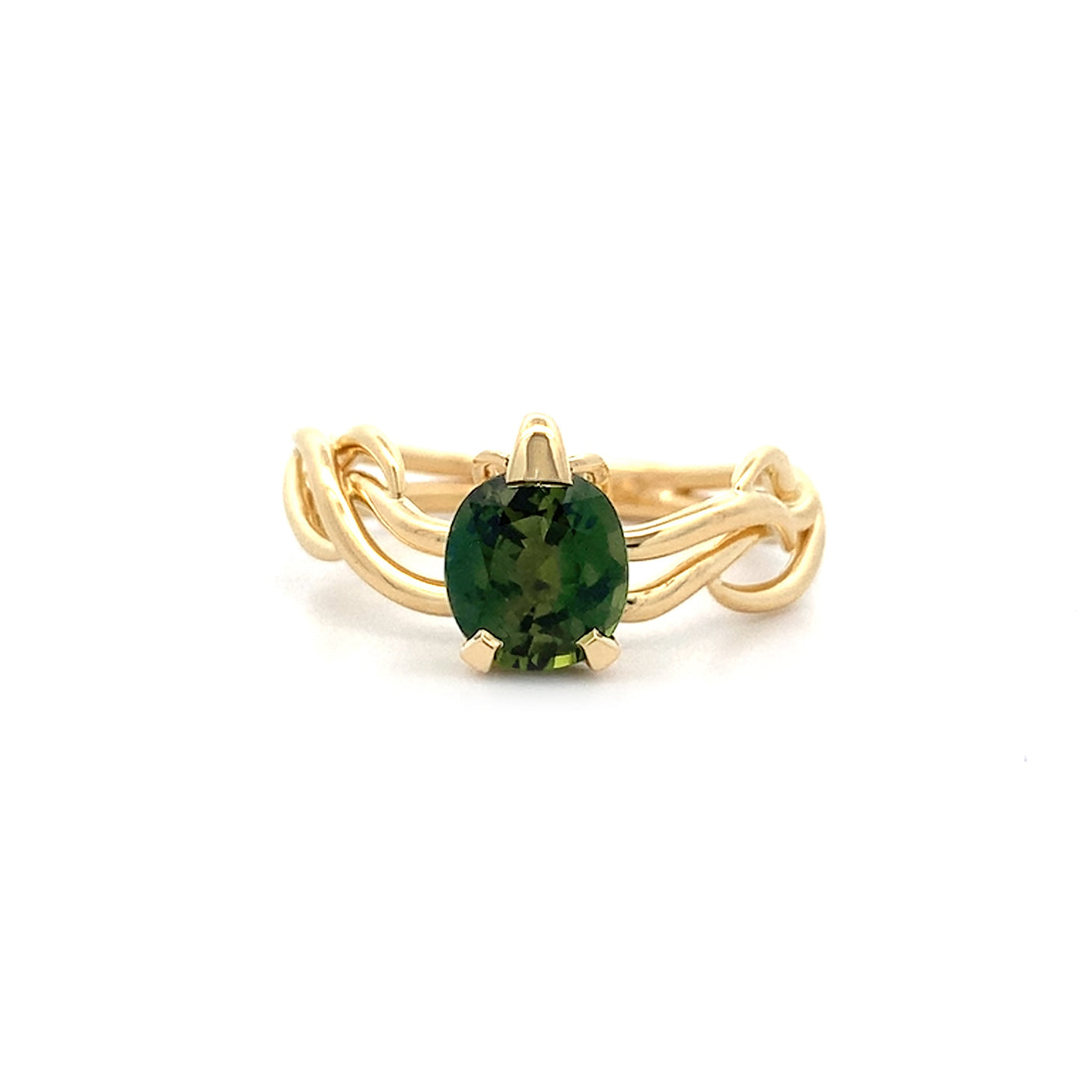 Climbing Ivy: Green Sapphire Solitaire Ring in Yellow Gold | 1.58ct