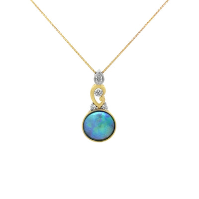 Iridessa: Paua Pearl & Diamond Pendant in Yellow Gold