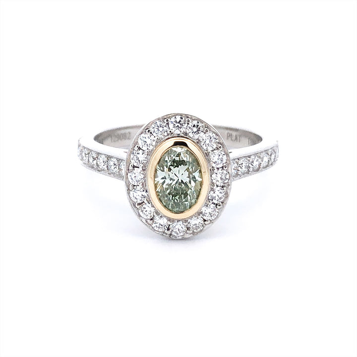Chameleon Oval Cut Fancy Diamond Halo Ring