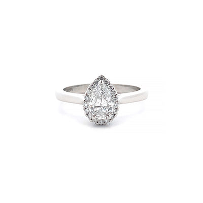 Luminous: Pear Cut Diamond Halo Ring in Platinum | 0.80ctw