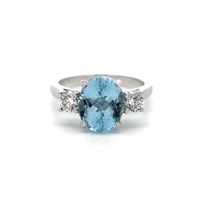 Aquamarine & Diamond Three Stone Ring