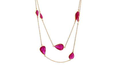 Pear Cut Ruby Necklace in Yellow Gold | 29.00ctw