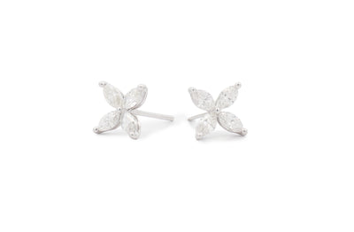 Fine Marquise Cut Diamond Flower Earrings in White Gold | 0.93ctw