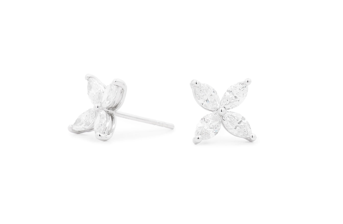 Marquise Cut Diamond Flower Earrings in White Gold | 1.60ctw