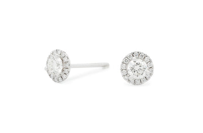 Brilliant Cut Halo Diamond Stud Earrings in White Gold | 0.50ctw