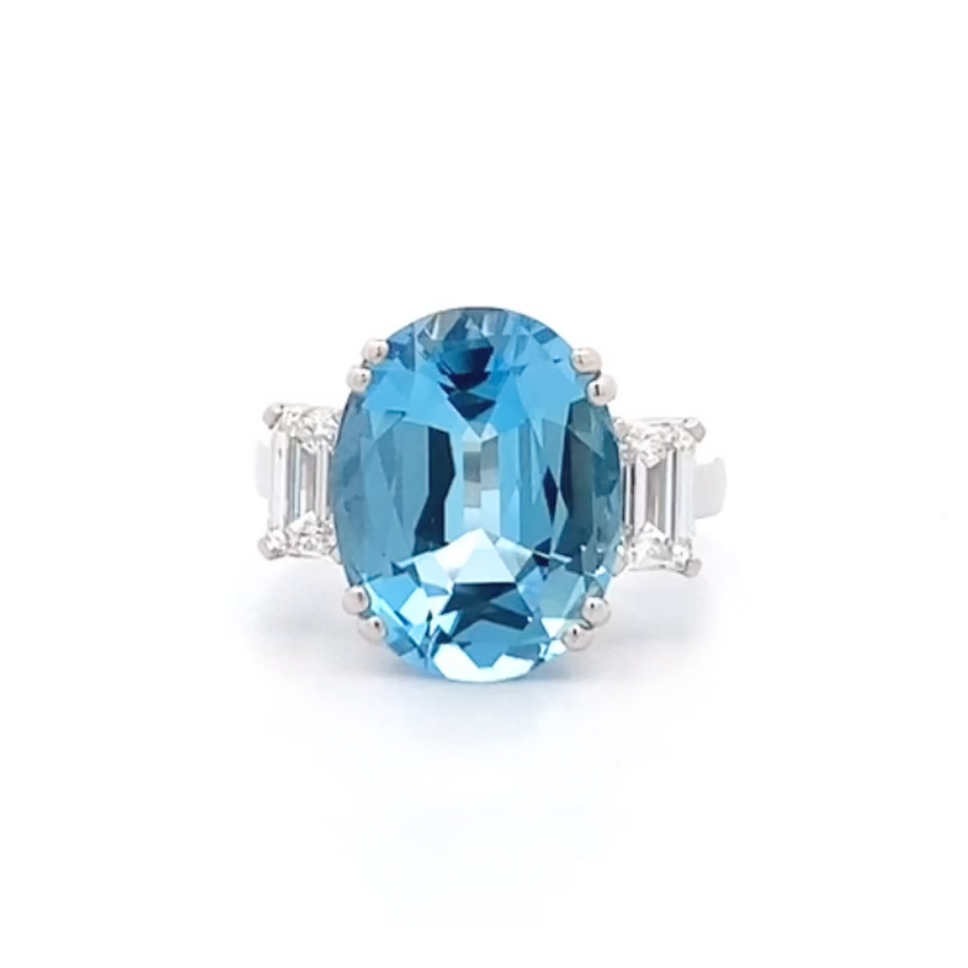 Santa Maria Blue Aquamarine and Diamond Three Stone Ring in Platinum | 7.01ct