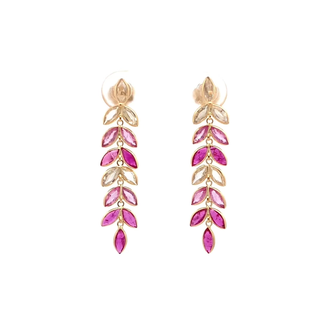 Vine: Pink Sapphire & Ruby Drop Earrings in Yellow Gold | 3.90ctw