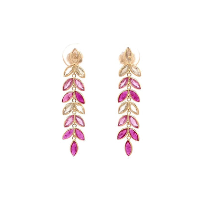 Vine: Pink Sapphire & Ruby Drop Earrings in Yellow Gold | 3.90ctw