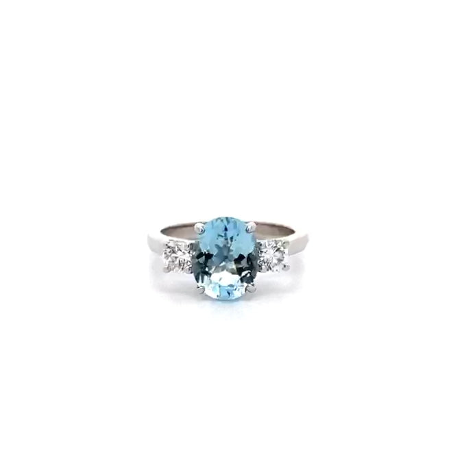 Aquamarine & Diamond Three Stone Ring