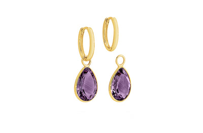 Purple Amethyst Charm Huggie Earrings in Gold | 9.25ctw