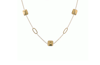 Cushion Disc and Oval Necklace in Yellow Gold