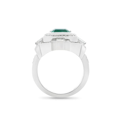 Lady Liberty: Emerald & Diamond Halo Ring in Platinum | 3.87ct