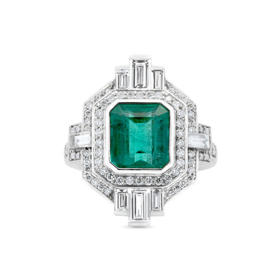 Lady Liberty: Emerald & Diamond Halo Ring in Platinum | 3.87ct