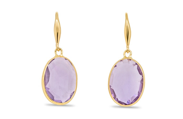 Purple Amethyst Polki Drop Earrings in Yellow Gold | 6.60ctw