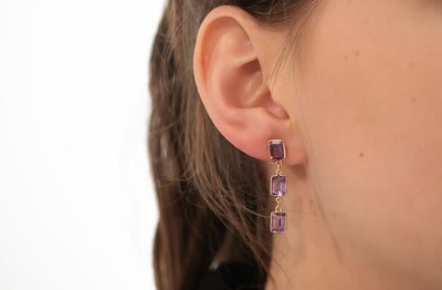 Triple Drop Amethyst Earrings in Yellow Gold | 5.60ctw