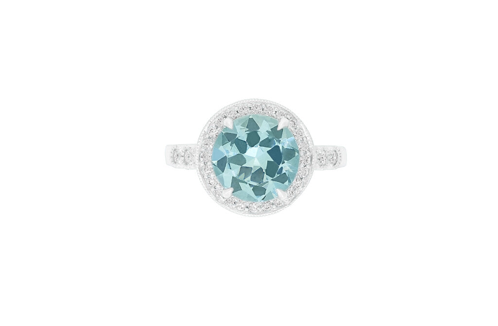 Aquamarine and Diamond Halo Ring