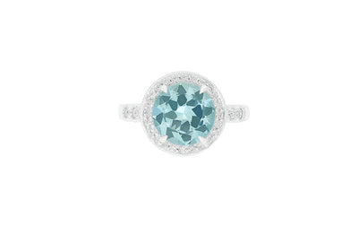 Aquamarine and Diamond Halo Ring