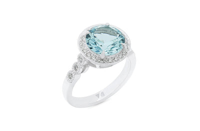 Aquamarine and Diamond Halo Ring