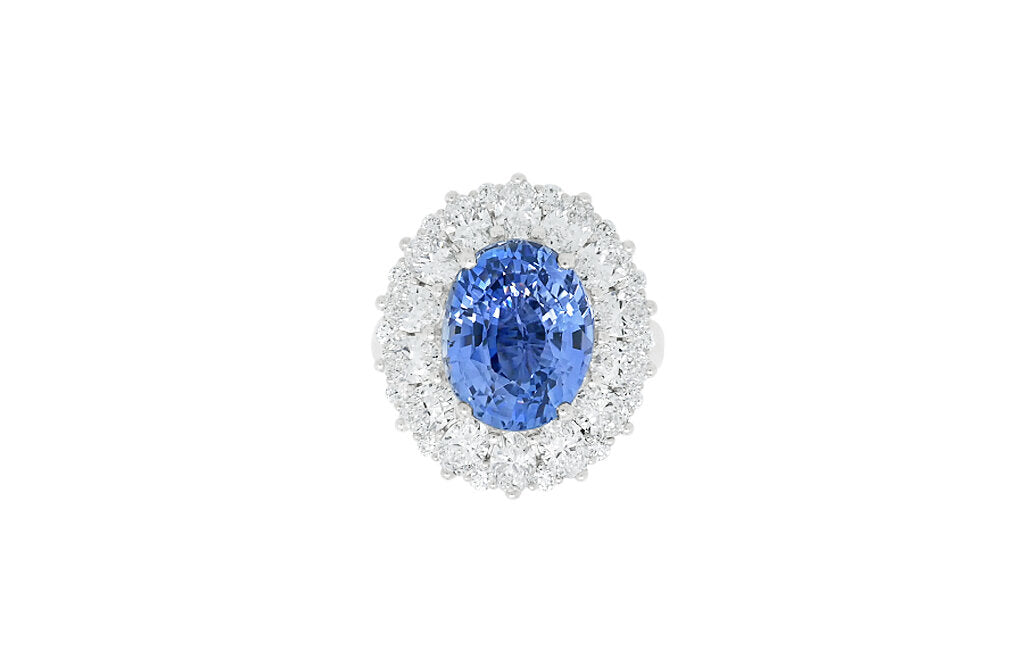 Blue Dahlia: Blue Sapphire and Diamond Cluster Ring