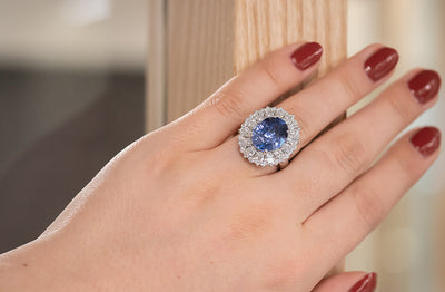 Blue Dahlia: Blue Sapphire and Diamond Cluster Ring