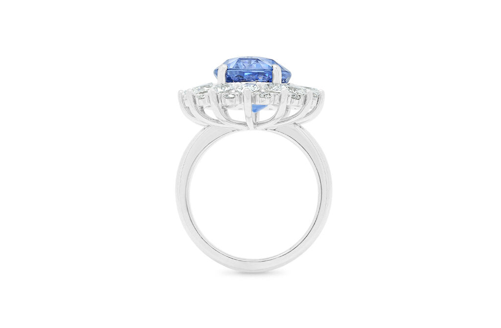 Blue Dahlia: Blue Sapphire and Diamond Cluster Ring