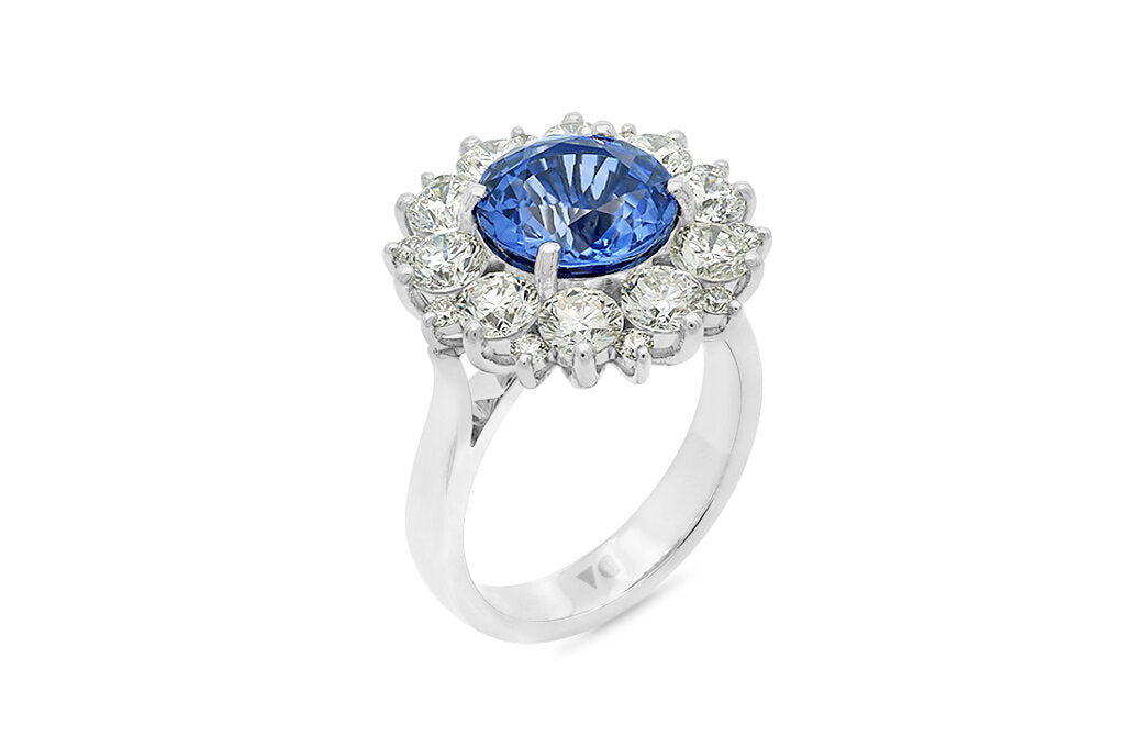 Blue Lotus: Blue Sapphire and Diamond Cluster Ring