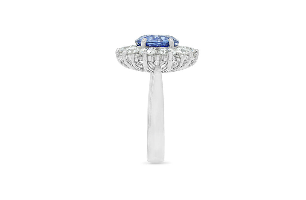 Blue Lotus: Blue Sapphire and Diamond Cluster Ring