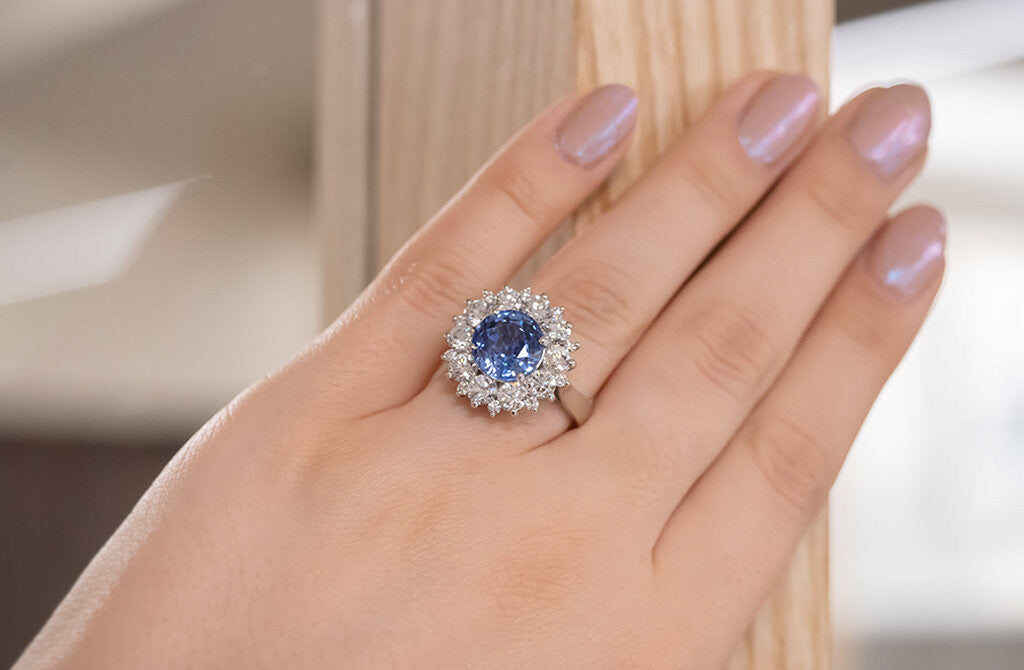 Blue Lotus: Blue Sapphire and Diamond Cluster Ring