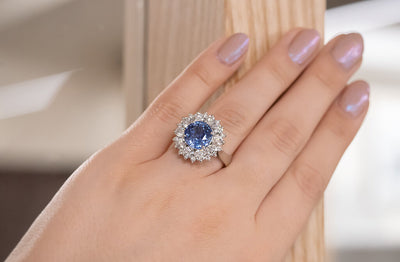 Blue Lotus: Blue Sapphire and Diamond Cluster Ring