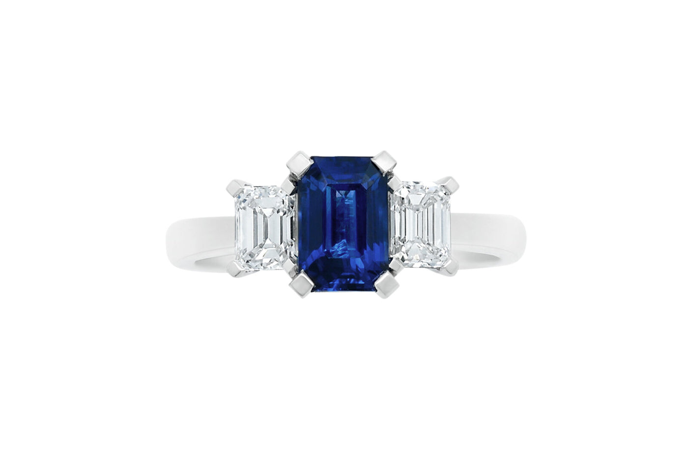 Blue Sapphire and Diamond Three Stone Ring