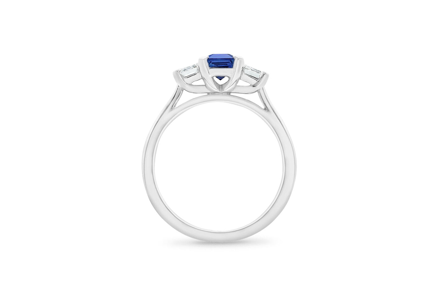 Blue Sapphire and Diamond Three Stone Ring