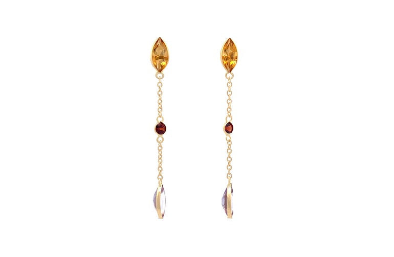 Bonfire: Coloured Gemstone Drop Earrings in Yellow Gold | 2.21ctw