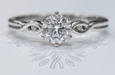 Narrative Collection, Maori, Polynesian, Celtic, diamond engagement ring, ring design, specialist, jewelry, jewellery, diamond, carat, carats, engagement ring, intertwining band, solitaire engagement ring, round cut, brilliant cut, diamond band, 18k, 18ct white gold, platinum, platinum setting, Takai 