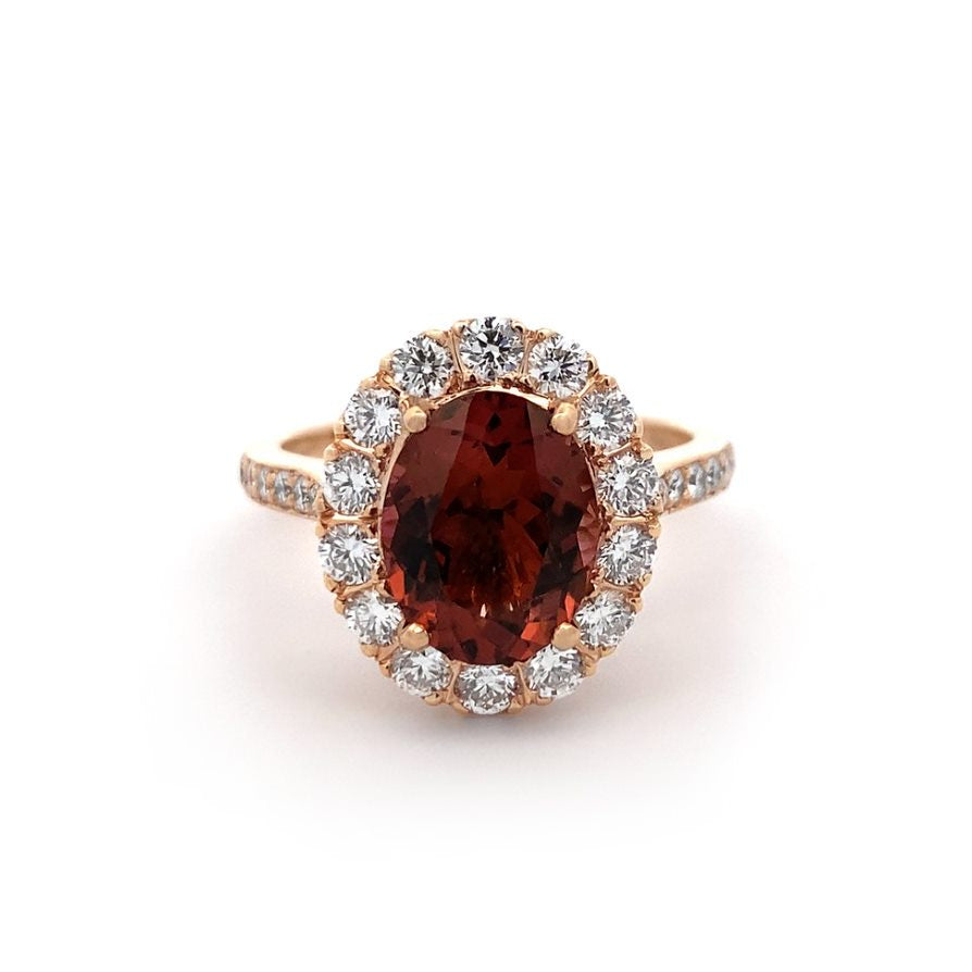 Crimson: Tourmaline & Diamond Halo Ring in Rose Gold | 2.60ct