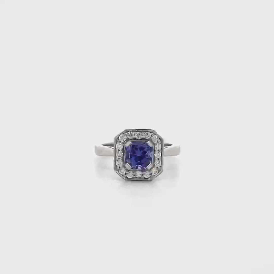 Tanzanite and Diamond Halo Ring in Platinum | 1.40ct