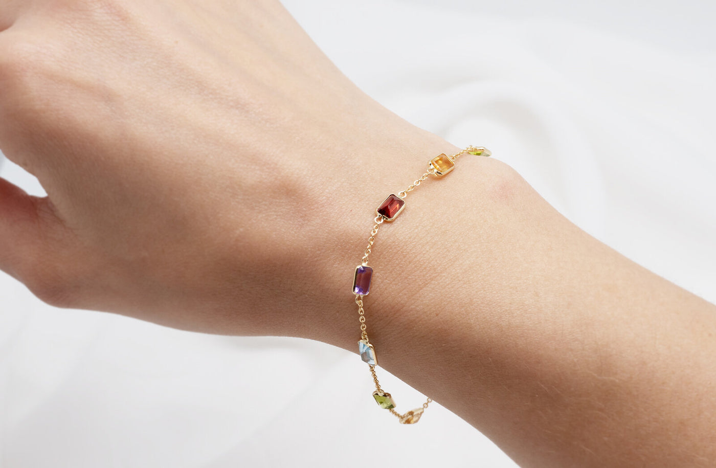 Emerald Cut Coloured Gemstone Bracelet in Gold | 5.80ctw