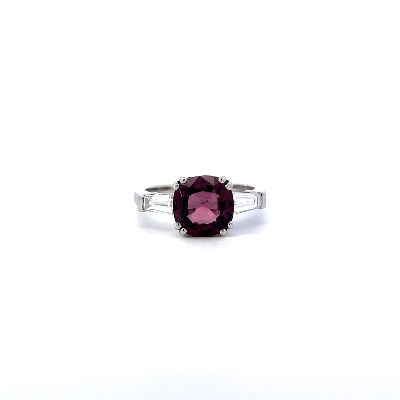 Mahogany: Spinel & Diamond Three Stone Ring in Platinum | 3.68ct