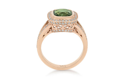 Green Sapphire and Diamond Rose Gold Cluster Ring