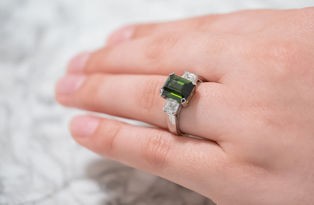 Green Tourmaline and Diamond Ring