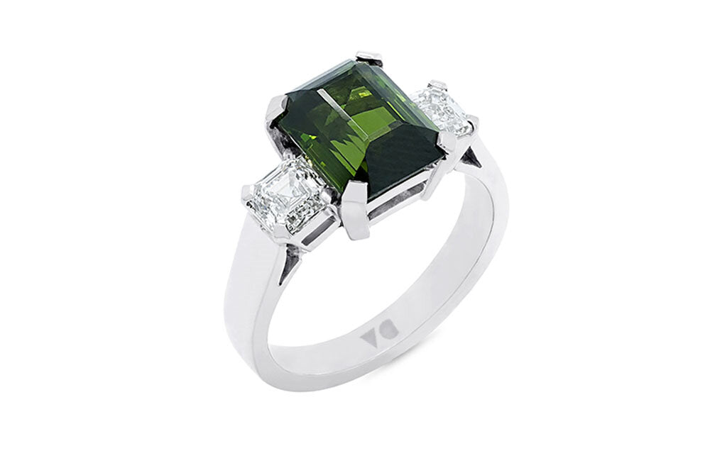 Green Tourmaline and Diamond Ring