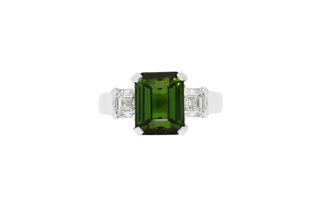 Green Tourmaline and Diamond Ring