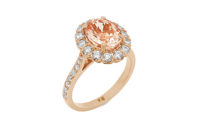 Morganite and Diamond Halo Ring