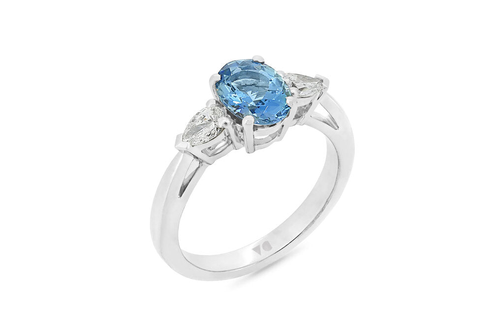 Aquamarine and Diamond Three Stone Ring
