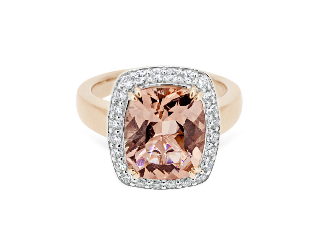 Subtle Blush: Morganite and Diamond Halo Ring