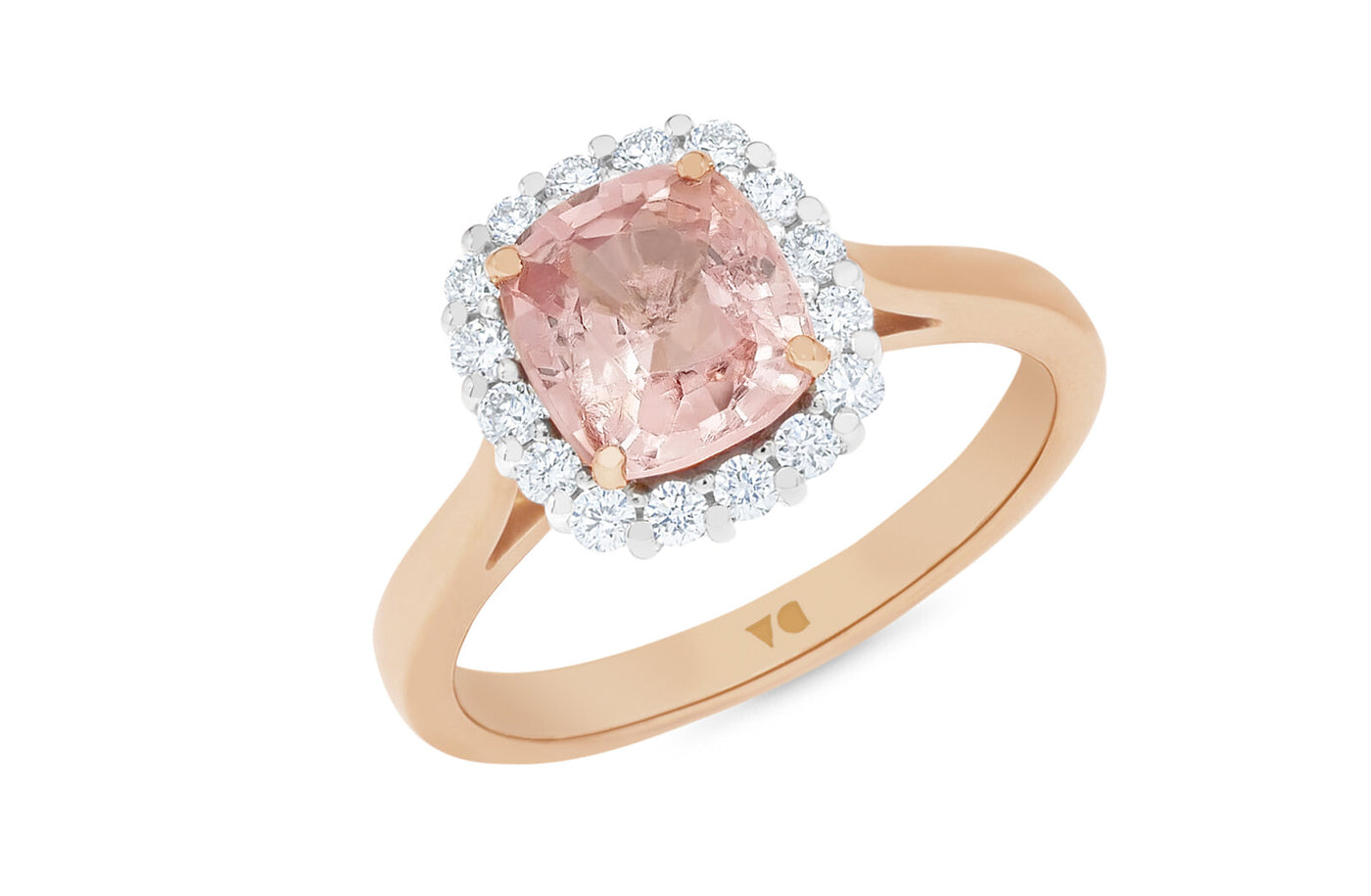 Peony: Peach Pink Spinel Diamond Halo Ring