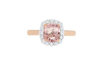 Peony: Peach Pink Spinel Diamond Halo Ring