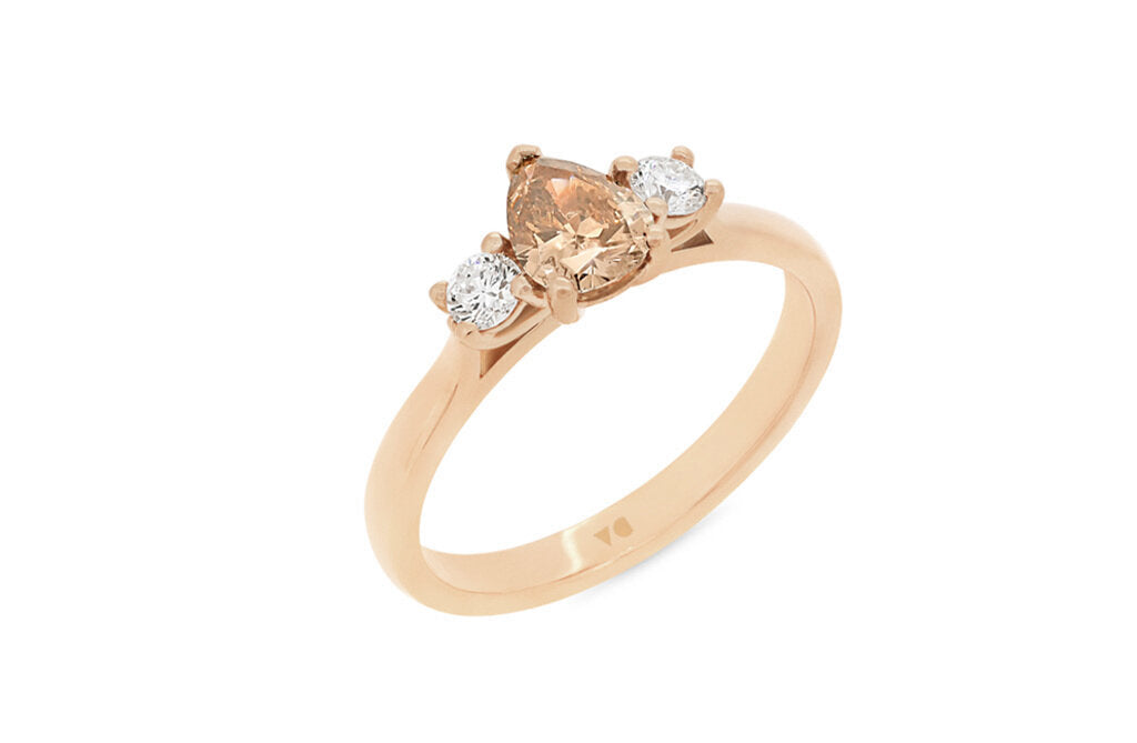 Cognac Diamond Three Stone Ring