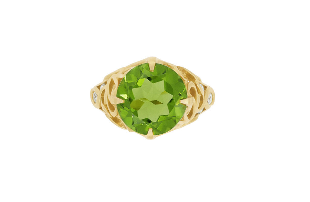 Peridot and Diamond Yellow Gold Vine Ring