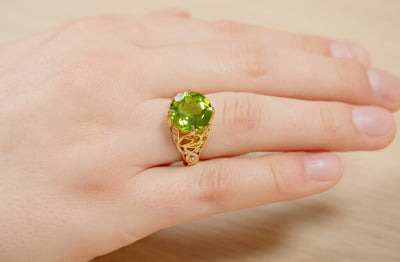 Peridot and Diamond Yellow Gold Vine Ring