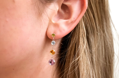Coloured Waterfall: Gemstone Drop Earrings in Gold | 5.30ctw